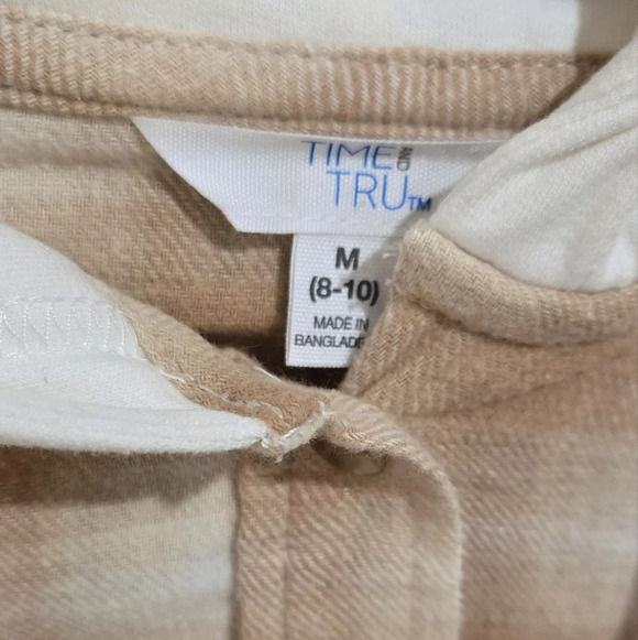 NWT Time & Tru cream and white flannel ling sleeve button down shirt with hood - Picture 4 of 4